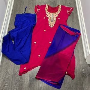 Gotta work pink kurta with blue churridar